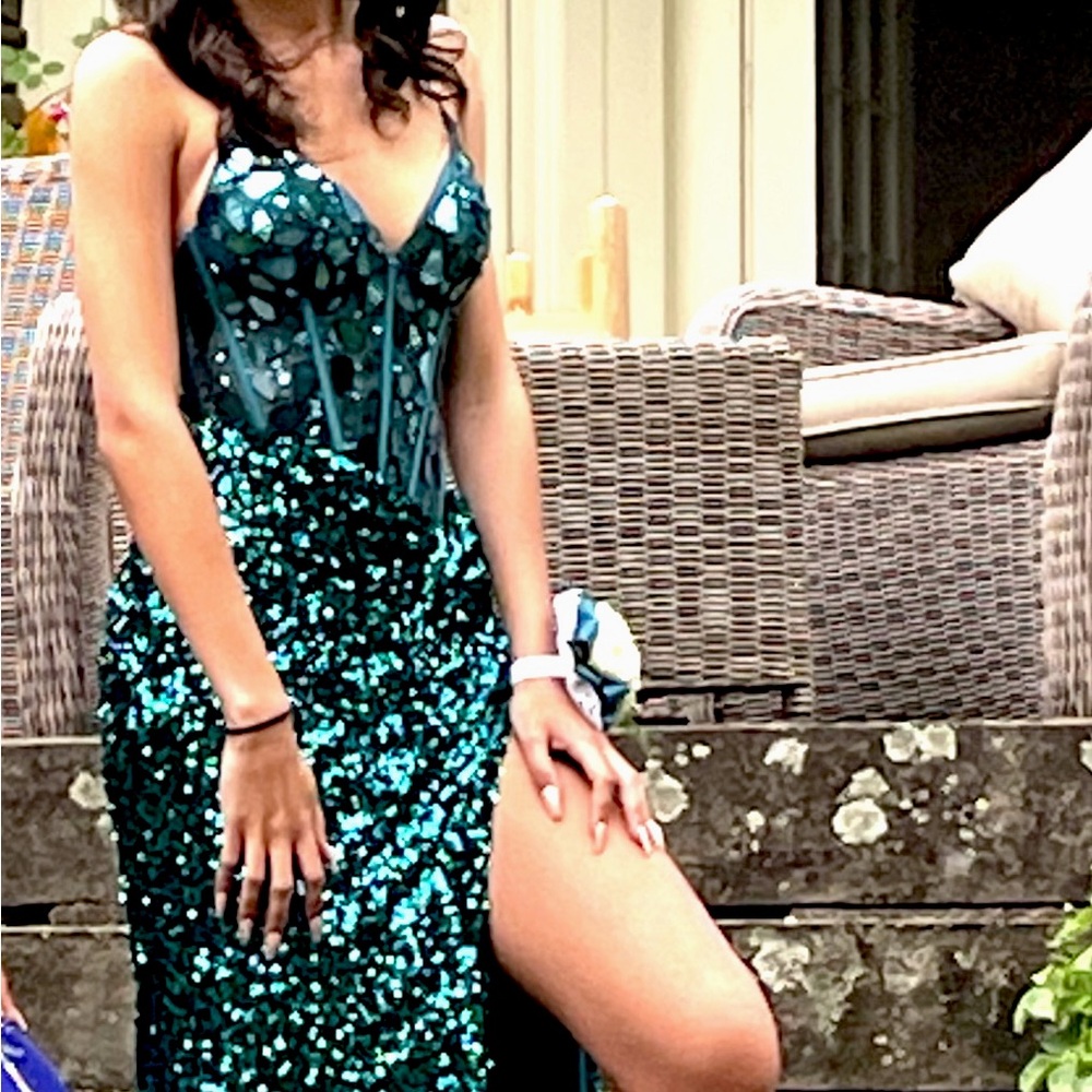 Teal green prom dress